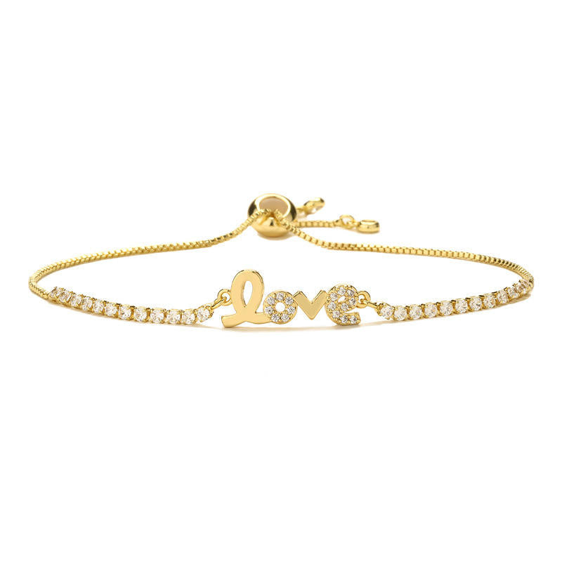 Brass (Copper) adjustable Bracelet with Cubic Zircon with 18K Gold Plated