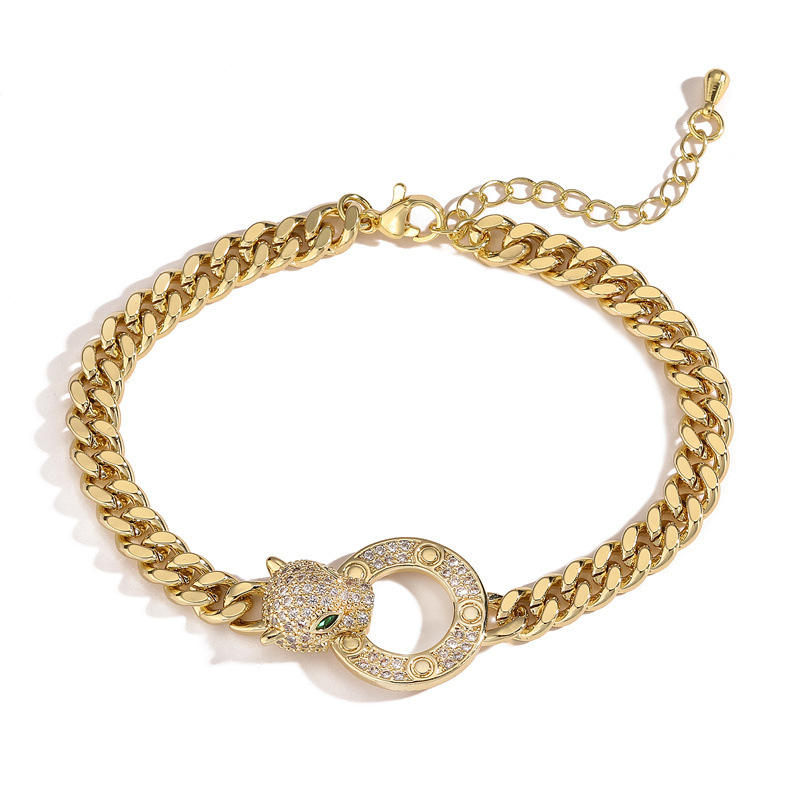 Brass (Copper) animal Bracelet with Cubic Zircon with 18K Gold Plated