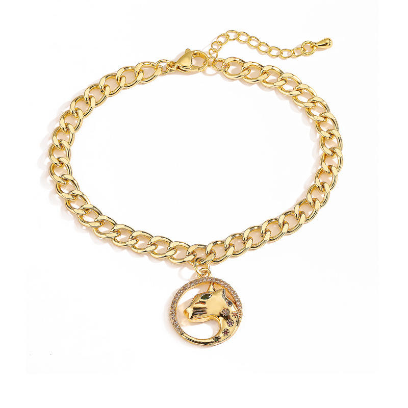 Brass (Copper) animal Bracelet with Cubic Zircon with 18K Gold Plated