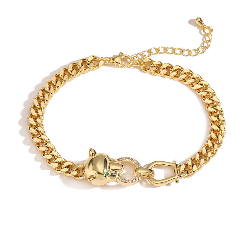 Brass (Copper) animal Bracelet with Cubic Zircon with 18K Gold Plated